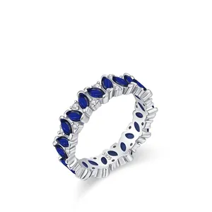 Marquise Blue Zirconia Ring 925 Sterling Silver Eternity Band Luxury Elegant Finger Ring For Women Fashion Jewelry