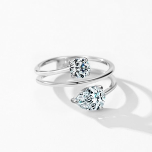 S925 sterling silver wrap ring featuring round and pear-cut cubic zirconia gemstones