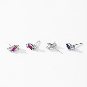 Orecchini a perno marquise in argento 925 con pietre preziose rosa e blu scuro