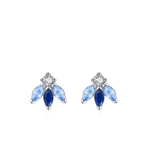 925 Sterling Silver Royal Blue Gradient Bee Stud Earrings Exquisite Zirconia Animal Tiny Ear Jewelry For Women Daily Fashion Gift