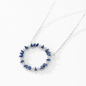 Collier tournesol en argent 925 avec saphirs bleus et diamants blancs étincelants