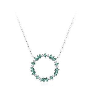 S925 sterling silver emerald leaf wreath pendant necklace with white diamonds