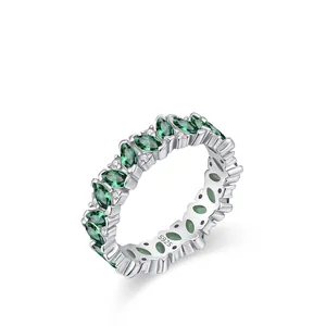 925 Sterling Silver Marquise Cut Emerald Green Zirconia Ring Luxury Eternity Eternity Stackable Finger Ring Jewelry For Women