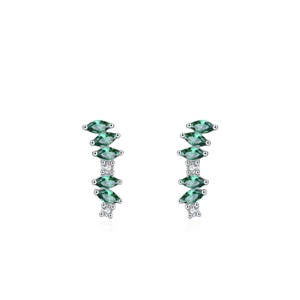 Orecchini S925 argento curvi con gemme verdi taglio marquise e diamanti scintillanti