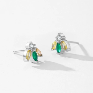 Boucles d'oreilles abeille en argent S925 avec zircons colorés de taille marquise