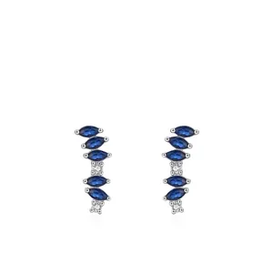 S925 Sterling Silver Blue Marquise Zirconia Curved Stud Earrings Fashion Minimalist Geometric Arc Ear Jewelry For Women
