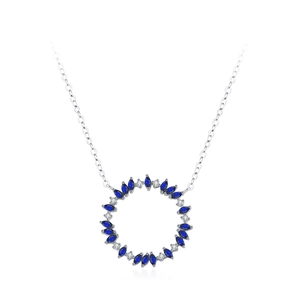 Collier en argent 925 avec pendentif tournesol en saphir bleu et diamants brillants