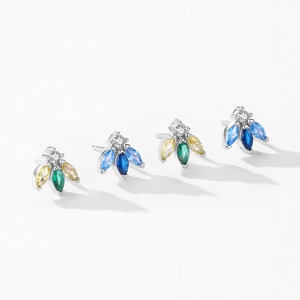 Elegant S925 silver stud earrings with colorful marquise-shaped zircon bird patterns