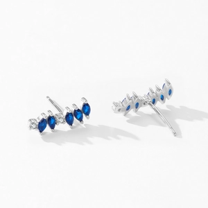 Elegant S925 sterling silver curved earrings with blue marquise zircon stones