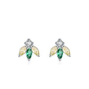 Boucles d'oreilles en argent S925 avec design d'abeille et zircons colorés verts et jaunes