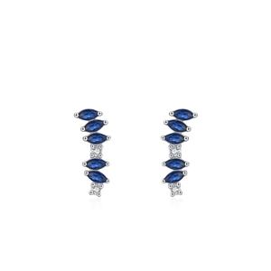 Elegant S925 silver curved earrings with blue marquise cut stones and small zircons