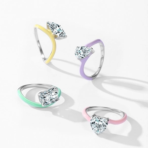 Elegant 925 sterling silver rings with colorful enamel and assorted zircon gemstones