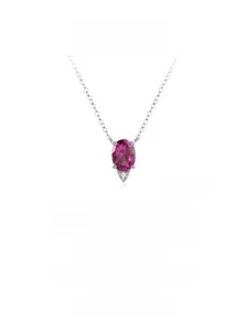 Detailed close-up of 925 sterling silver necklace featuring oval pomegranate red zircon pendant