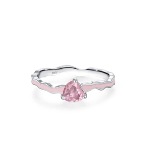 925 silver wavy ring featuring a heart-shaped pink zircon and enamel accents