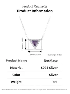 Spécifications de collier en argent S925 avec pendentif zircon triangle violet
