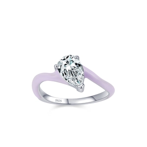 925 silver pear cut zircon ring with twisted lavender enamel band and s925 stamp