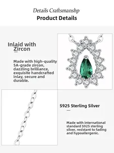 Détails du collier en argent 925 avec zircon émeraude en goutte et travail artisanal fin