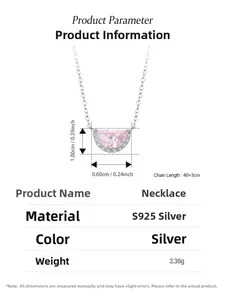 Detail view of pink moon pendant in S925 sterling silver with sparkling crystals