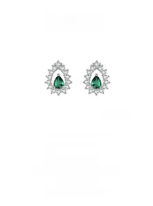 Detail of 925 sterling silver drop earring with micro-pave emerald green gemstone