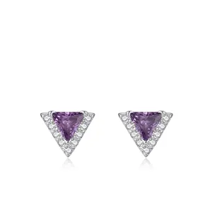 Boucles d'Oreilles Clous Triangle en Argent Sterling 925 pour Femmes Zirconia Violet Minimaliste Élégant Style Ins Bijoux de Mode
