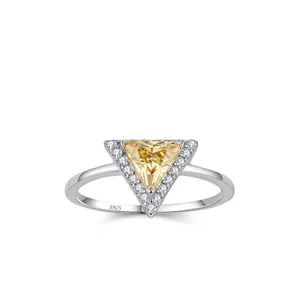 925 Sterling Silver Triangle Geometric Ring For Women Yellow Zirconia Minimalist Niche Design Light Luxury Hand Jewelry