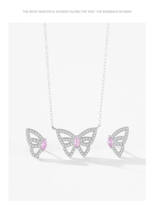 Detailansicht von S925 Silber Schmetterling Halskette und Ohrringen mit rosa Zirkonia