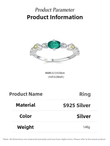 Macro shot of 925 silver ring with emerald oval stone and pavé setting details