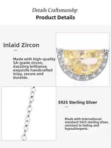 Detailed view of handcrafted 925 silver necklace with half-moon yellow zircon setting