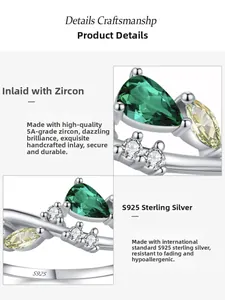 Macro detail of S925 silver ring featuring emerald cut 5A cubic zirconia and hallmarks