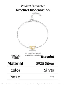 Detail showing S925 sterling silver bracelet specs with yellow crescent moon gemstone