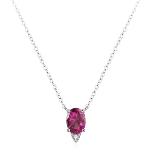 925 Sterling Silver Oval Garnet Red Zirconia Pendant Necklace Sweet Exquisite Simple Fashion Clavicle Chain Jewelry For Women Gift