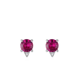 Orecchini a Bottone in Argento Sterling 925 Con Zirconia Rosso Sangue di Piccione per Donna Geometrici a Quattro Griffe Gioielli