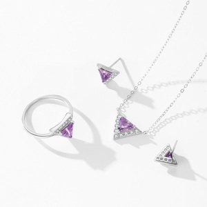 Parure bijoux en argent S925 avec collier bague et boucles d'oreilles zircon violet