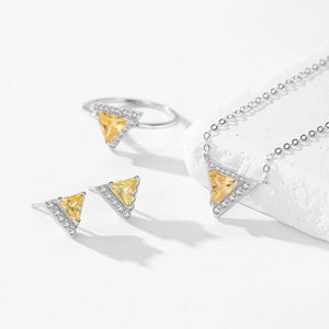 925 silver jewelry set with triangle yellow gemstones and small white diamonds