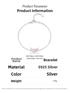 Specifiche del bracciale in argento S925 con ciondolo in pietra rosa a mezzaluna