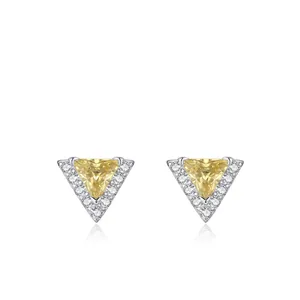 925 Sterling Silver Triangle Yellow Zirconia Stud Earrings For Women Fashion Geometric Zircon Inlaid Earrings Jewelry