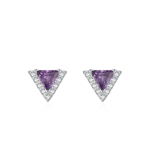 Boucles d'oreilles en argent S925 avec zircon violet étincelant en triangle