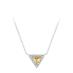 925 Sterling Silver Triangle Pendant Necklace Luxury Yellow Zirconia Geometric Neck Chain For Women Trendy Jewelry Gift