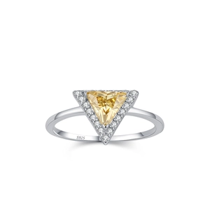 Elegant S925 silver ring featuring a geometric yellow triangle zircon and pave halo