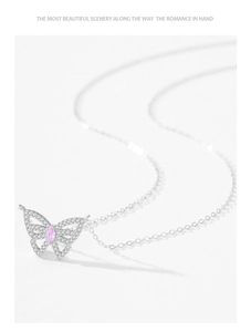 Detail van de vlinder hanger ketting van 925 zilver met witte en roze zirkoon micro-bestrating