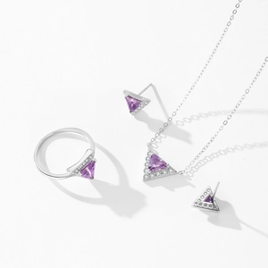 Parure de bijoux luxe en argent S925 avec améthyste triangle et pavé de diamants
