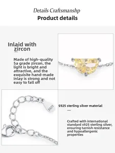 Macro details of S925 sterling silver necklace with half-moon yellow zircon gemstone