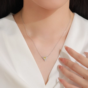 925 silver necklace featuring a geometric triangle pendant with a yellow center stone