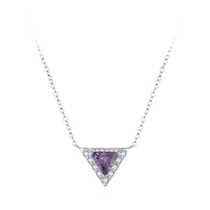 Collier en argent sterling S925 avec pierre violette triangulaire et zircons