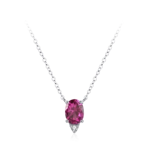 925 silver necklace with oval pomegranate red zircon and clear stone on O-chain
