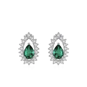925 Sterling Silver Green Zirconia Waterdrop Stud Earrings Elegant Pear Shaped Inlaid Women Trendy Jewelry Earrings