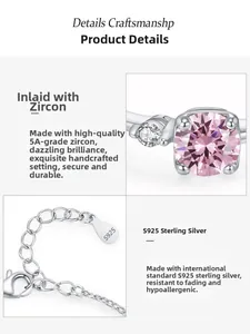 Nahaufnahme der rosa Zirkonia-Fassung und des S925 Sterlingsilber-Stempels auf dem Schmuck