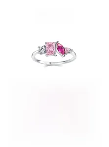 Detail view of S925 sterling silver ring featuring colorful geometric zircon stones