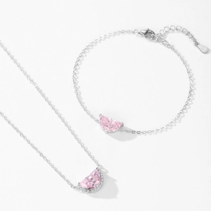 Elegante set di gioielli in argento sterling 925 con collana e bracciale a mezza luna rosa