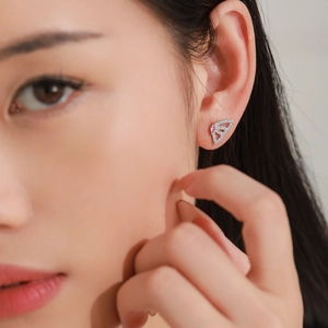 Elegant 925 silver butterfly earrings with pink pear-cut gemstone and white zircon